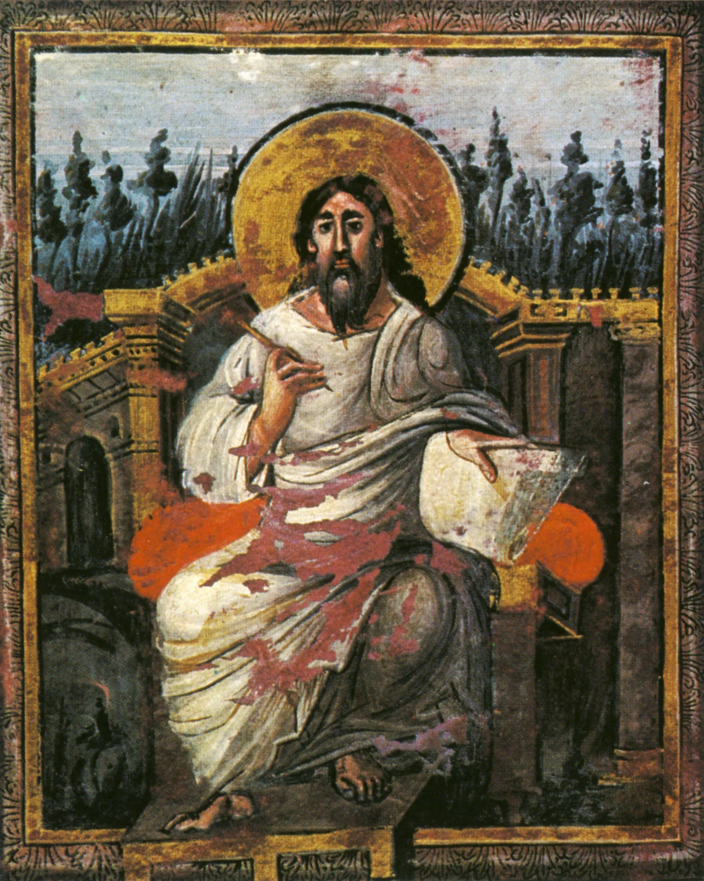 The evangelist portrait of Saint John from the Vienna Coronation Gospels, the manuscript Holy Roman Emperors swore their coronation oath on