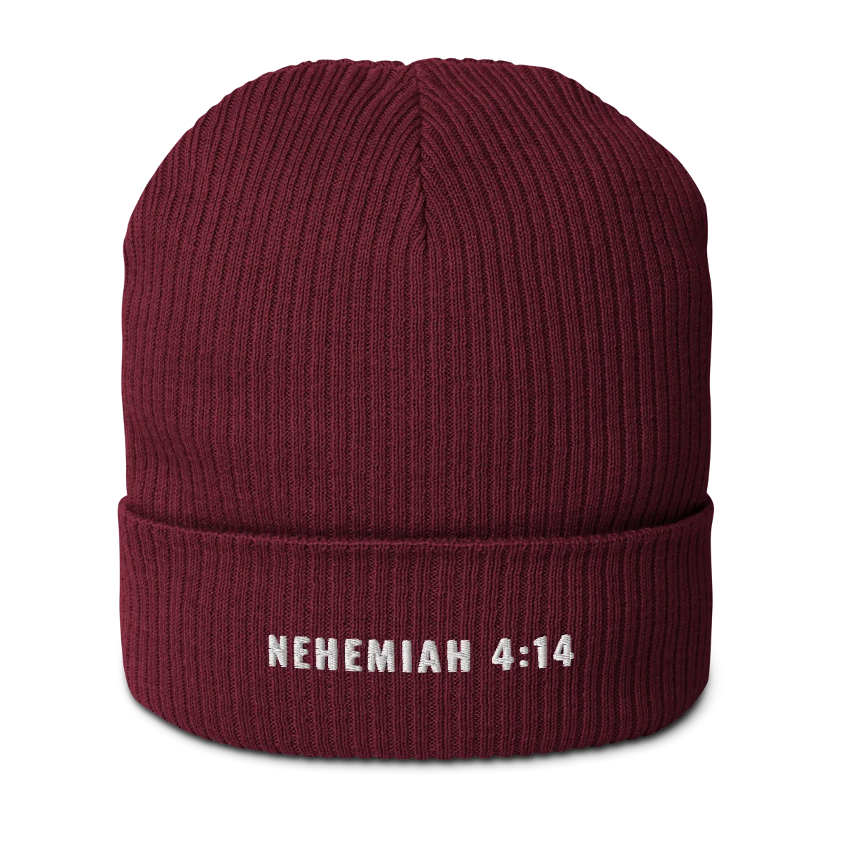 Nehemiah 4:14 Beanie in Burgundy, front view
