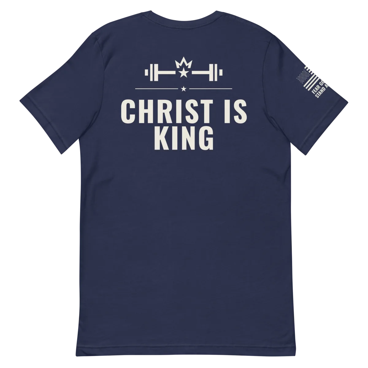 Christ Is King shirt in Navy, back view