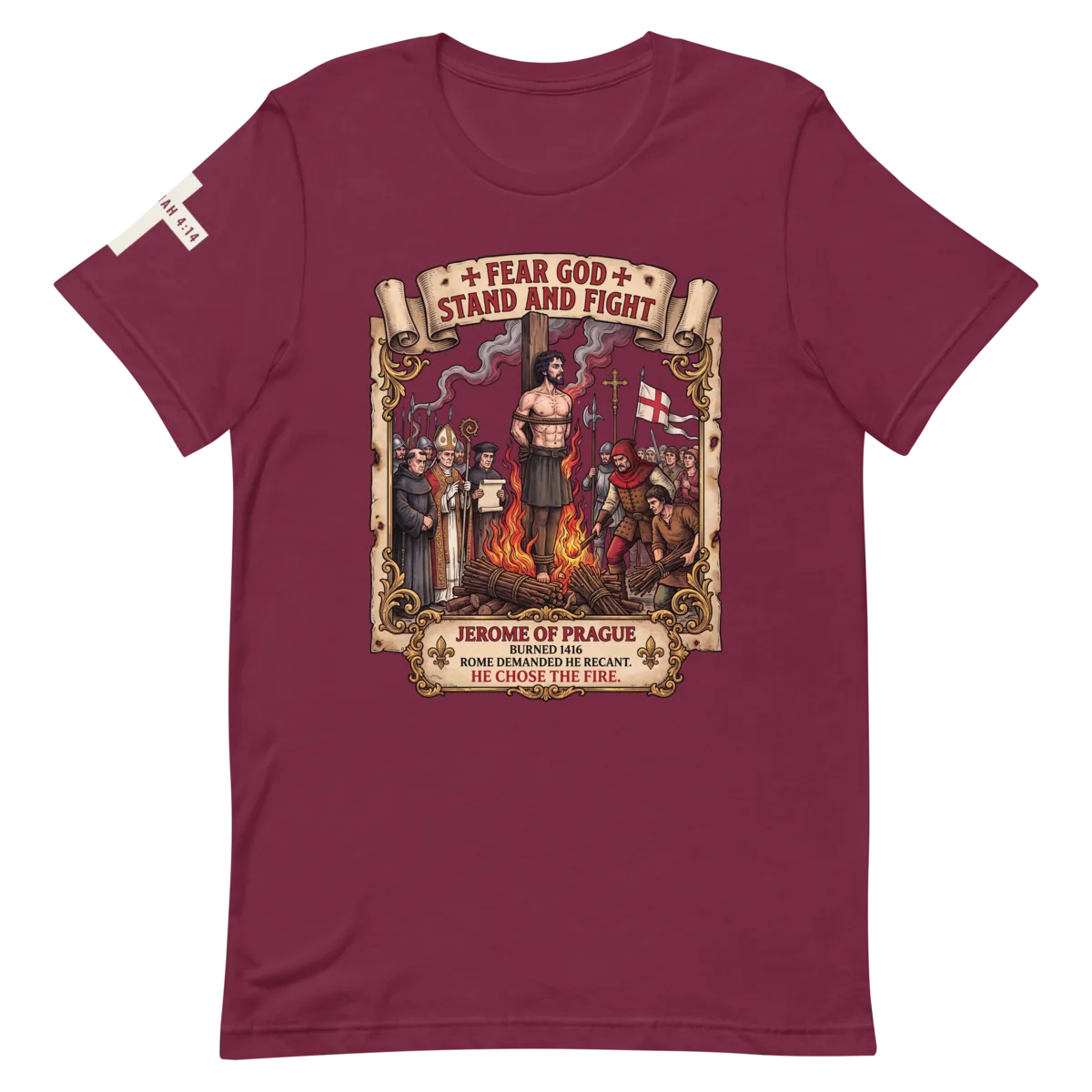 Jerome of Prague shirt in Maroon, front view