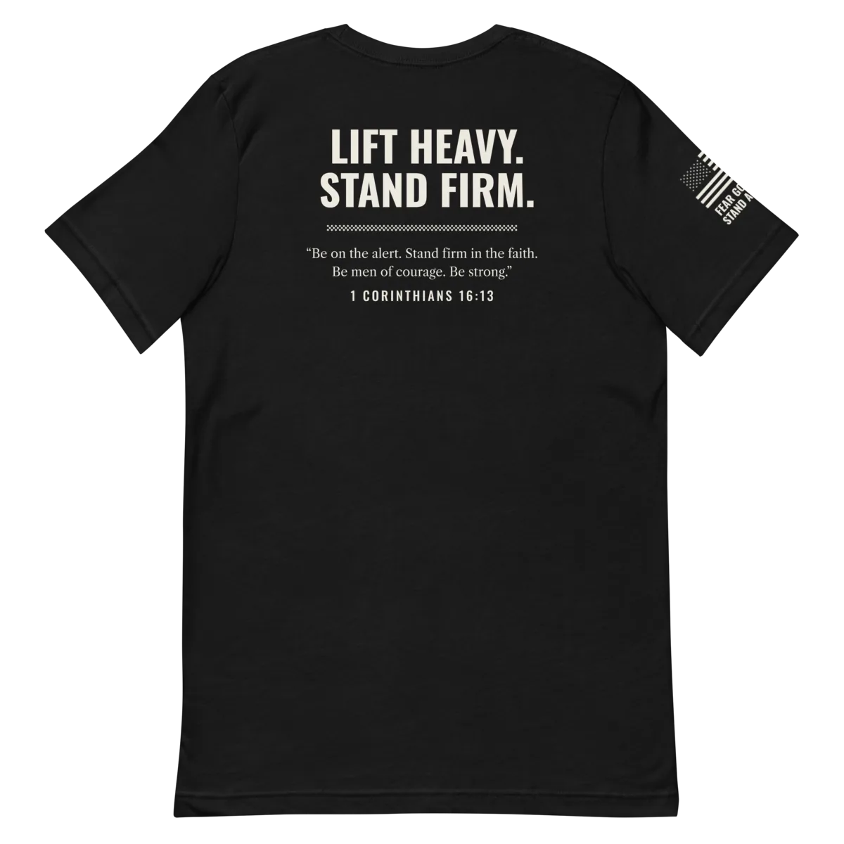 Lift Heavy, Stand Firm shirt in Black, back view