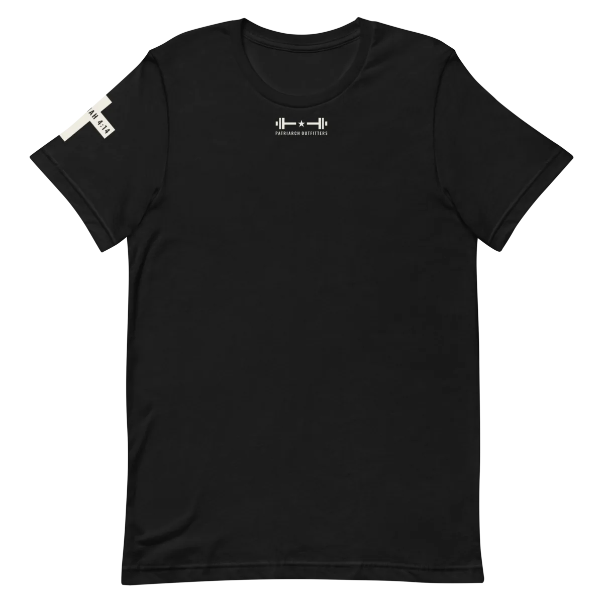 Nehemiah 4:14 Meet Tee shirt in Black with Warm white print, front view