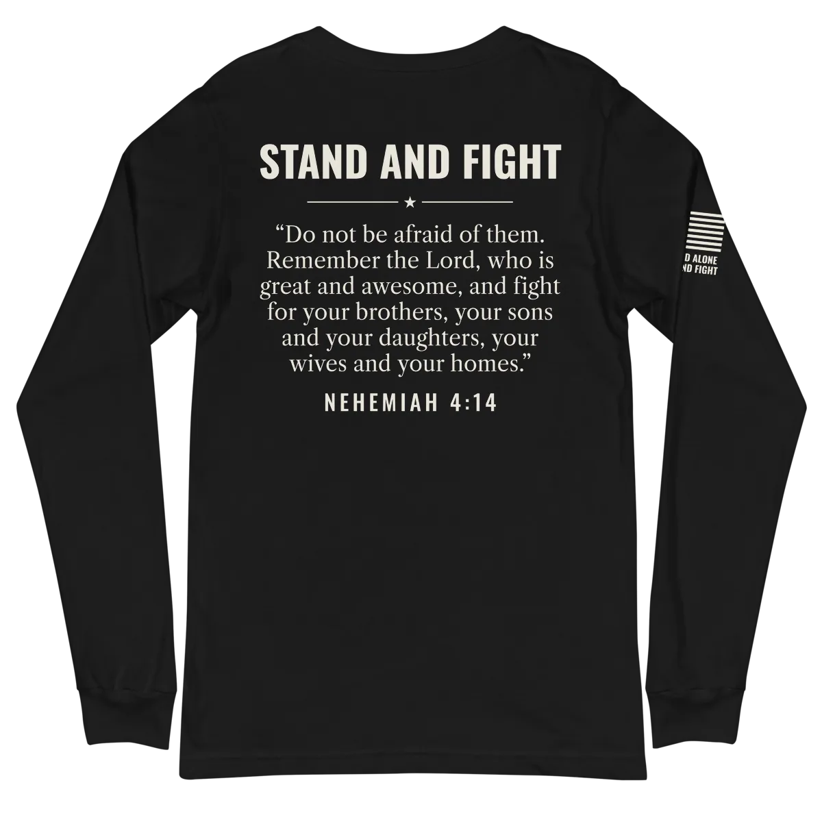 Stand and Fight Long Sleeve shirt in Black, back view
