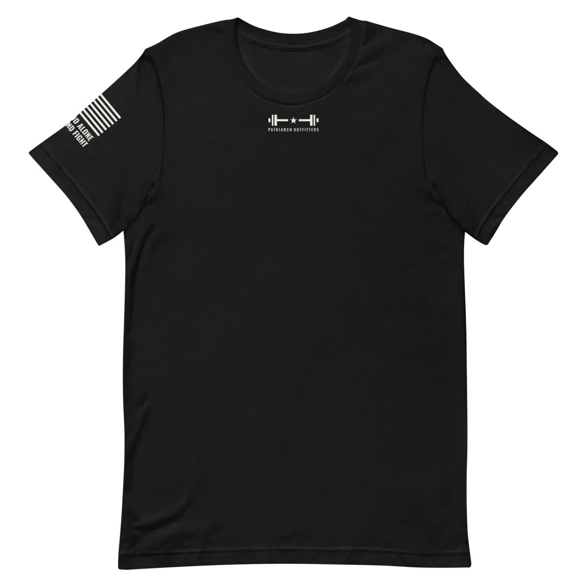 Stand and Fight Meet Tee shirt in Black with Warm white print, front view