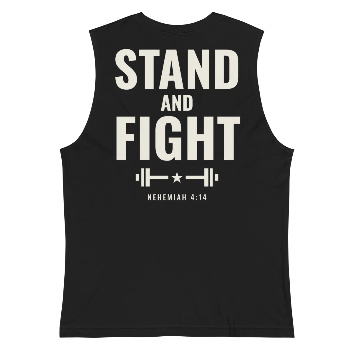 Stand and Fight Muscle Tee in Black, back view