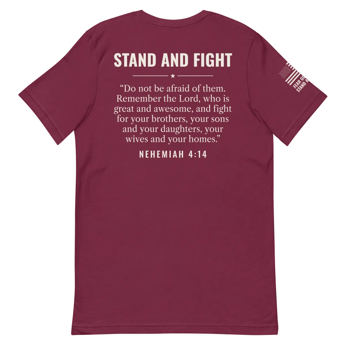 Stand and Fight shirt in Maroon, back view